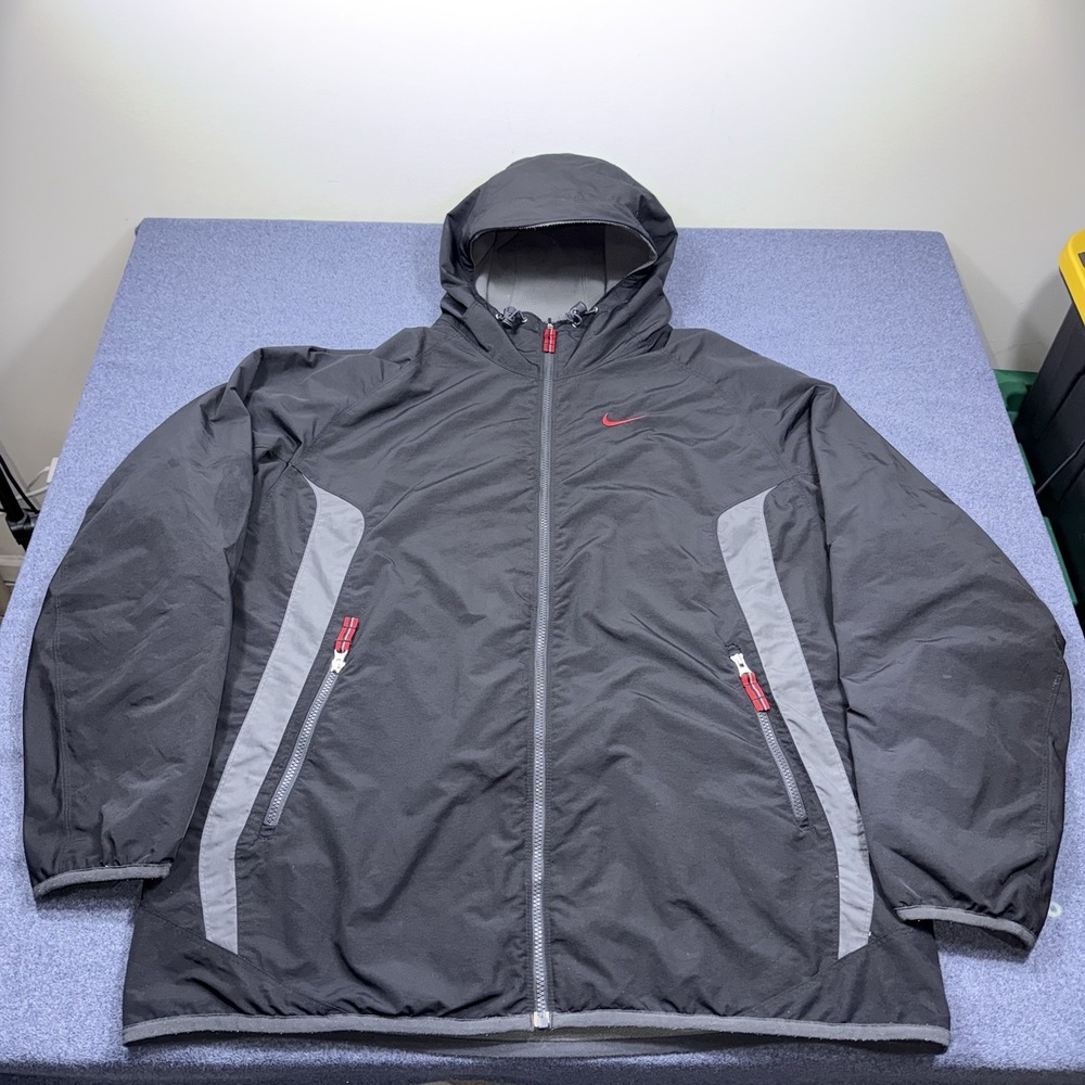 Vintage Y2K Nike Jacket Mens XL Black Red Reversible Fleece Lined Parka